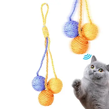 חתול מגרד הכדור מגרד סיסל הכדור Hangable חתול נוח אינטראקטיבי הכדור צעצועים מובנה צלצול רב תכליתי
